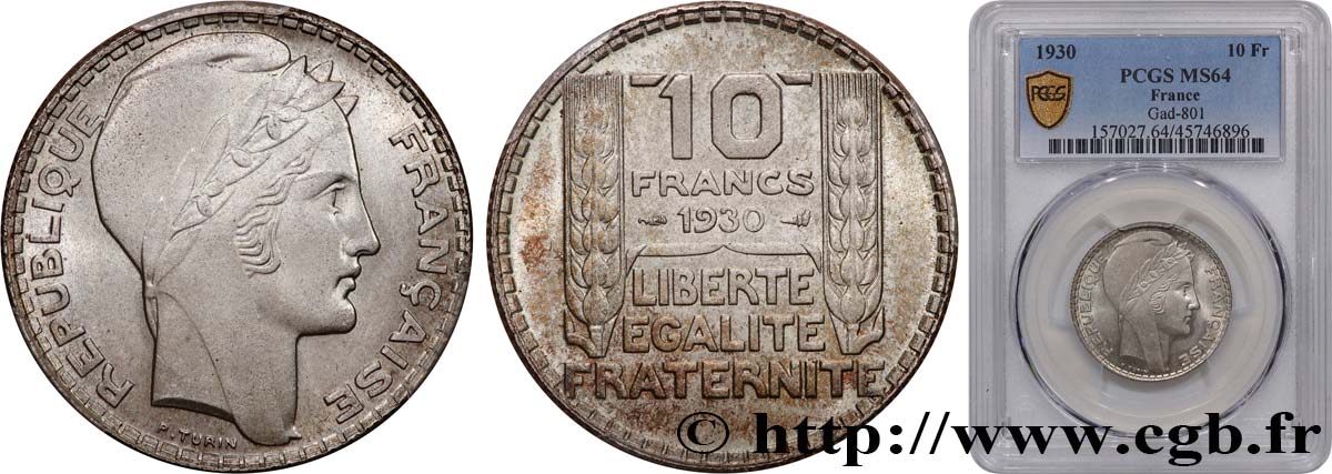 10 francs Turin 1930  F.360/3 SPL64 PCGS