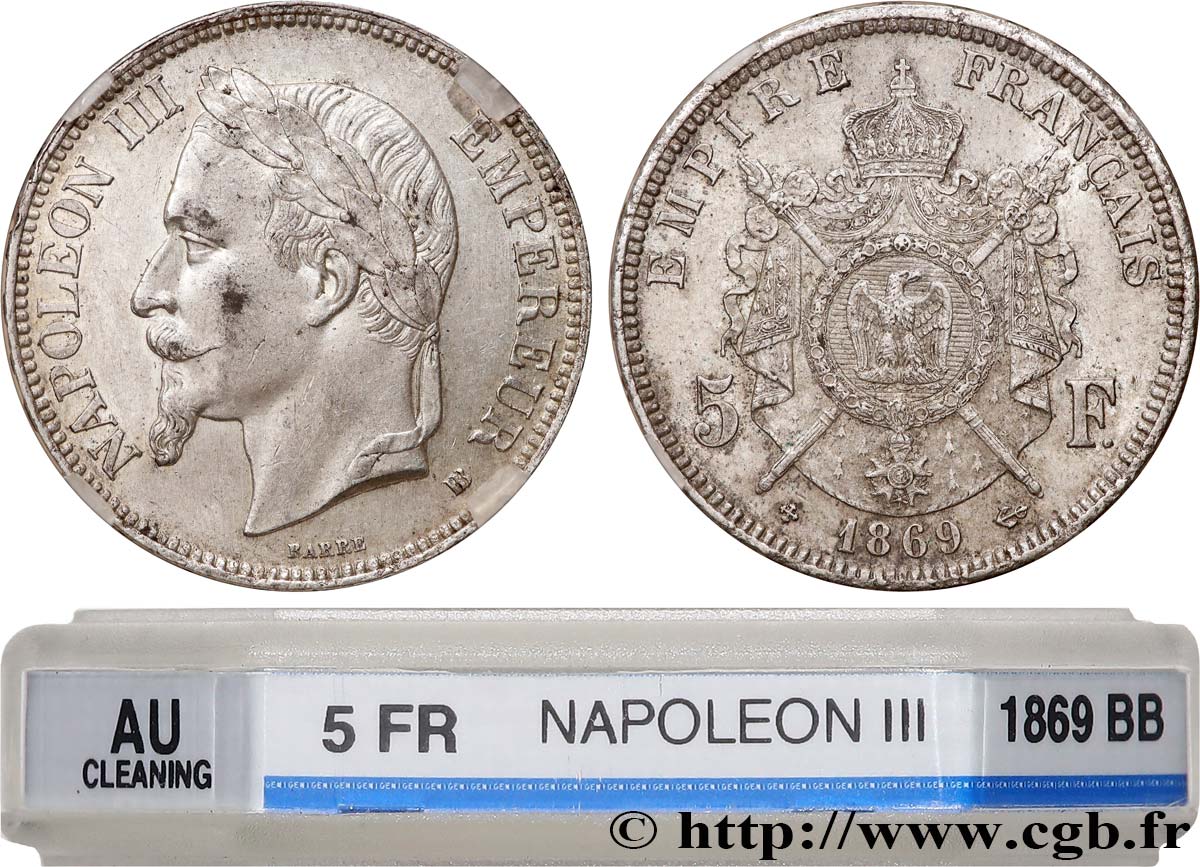 5 francs Napoléon III, tête laurée 1869 Strasbourg F.331/15 TTB+ GENI