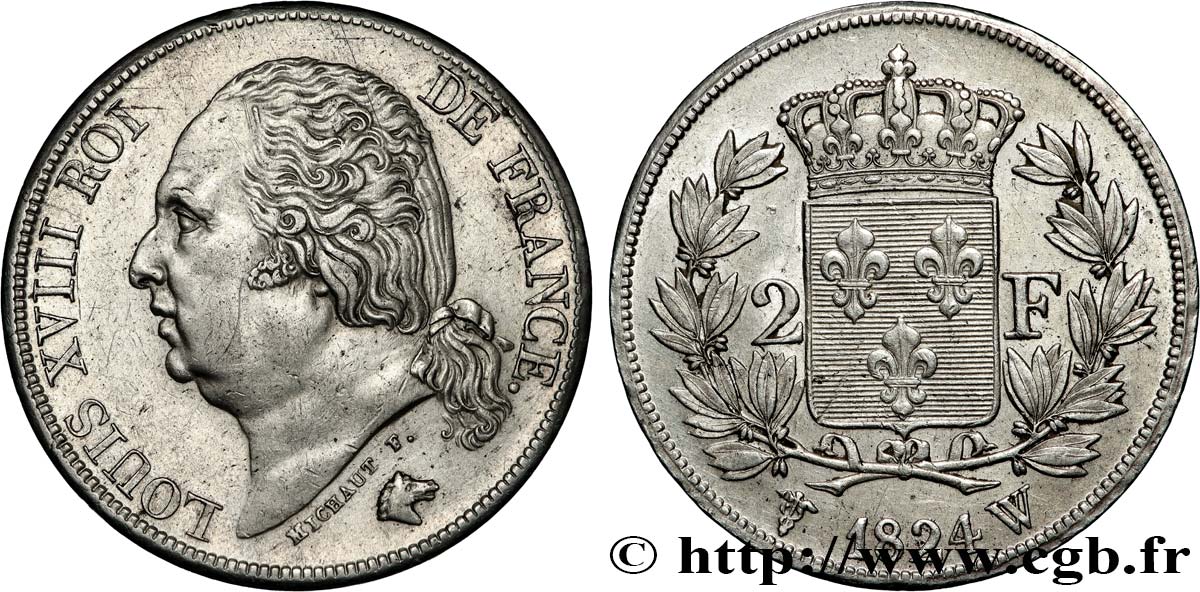 2 francs Louis XVIII 1824 Lille F.257/62 AU 