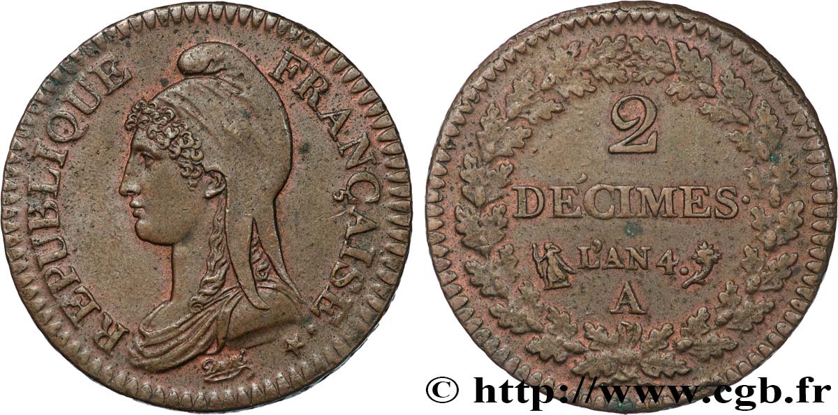 2 décimes Dupré 1796 Paris F.145/1 EBC58 
