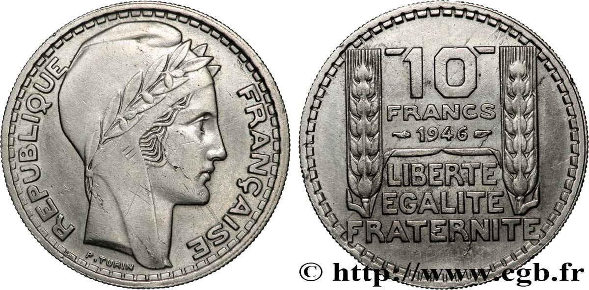 10 francs Turin, grosse tête, rameaux longs 1946 Paris F.361/3 TTB 