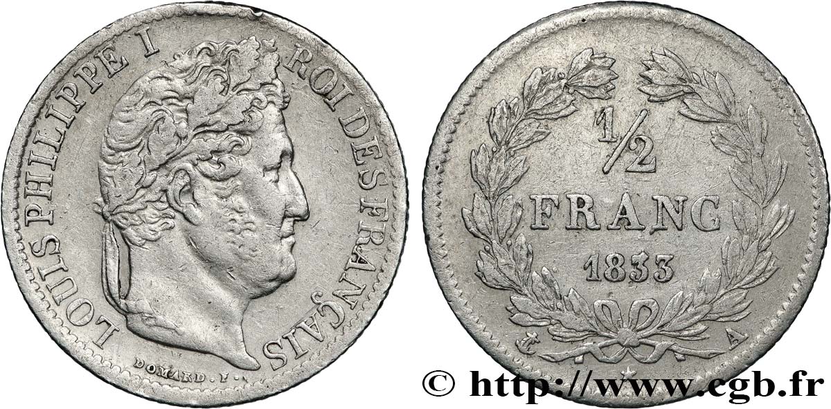 1/2 franc Louis-Philippe 1833 Paris F.182/29 TTB 