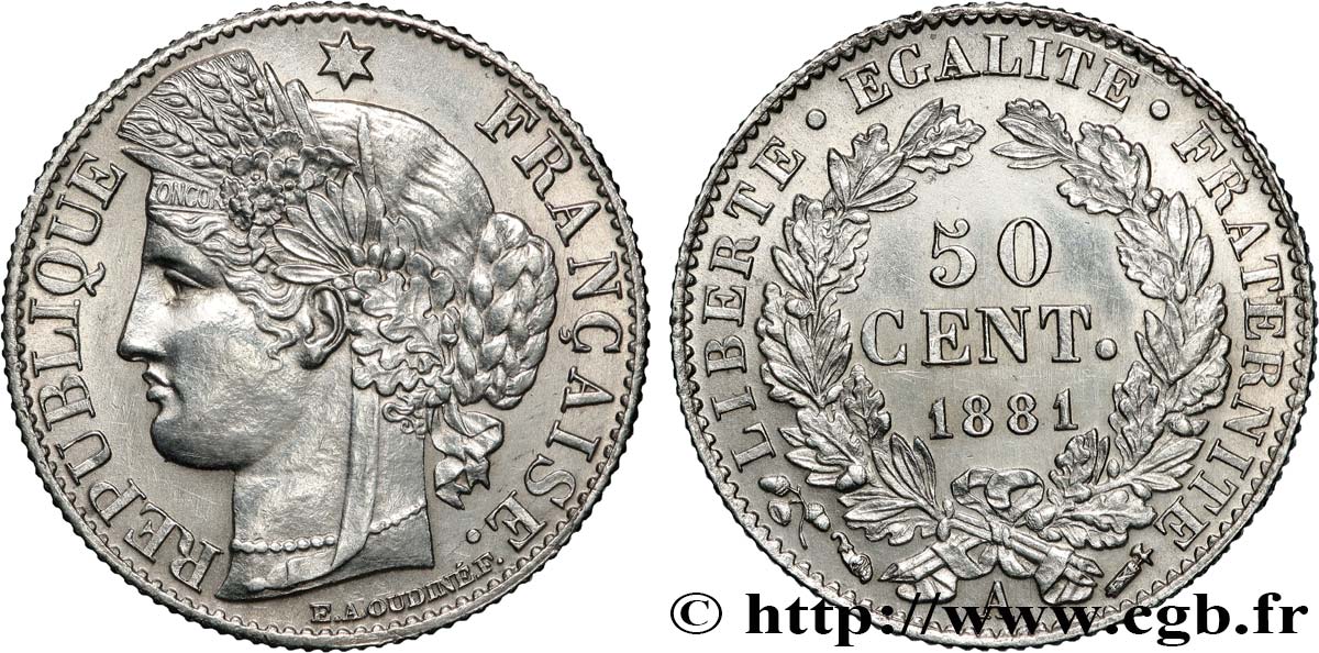 50 centimes Cérès, Troisième République 1881 Paris F.189/9 SUP+ 