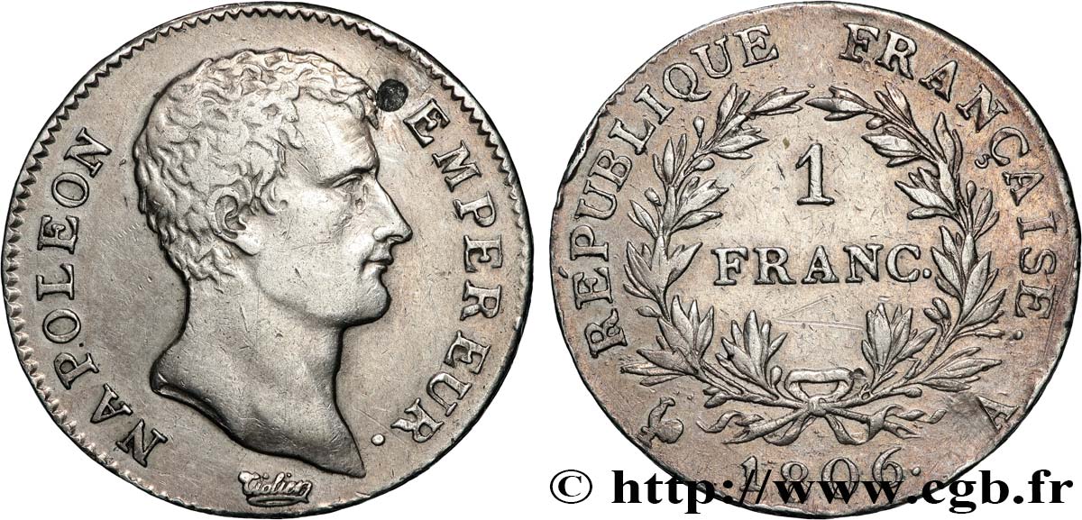 1 franc Napoléon Empereur, Calendrier grégorien 1806 Paris F.202/1 TB 