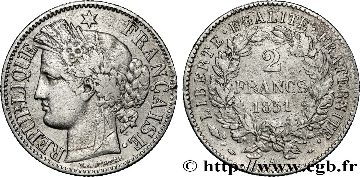 2 francs Cérès, IIe République 1851  Paris F.261/7 TB 