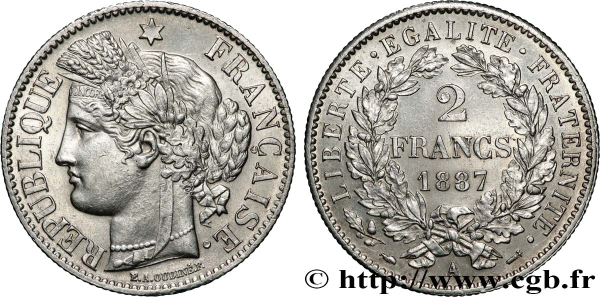 2 francs Cérès, avec légende 1887 Paris F.265/13 SPL 