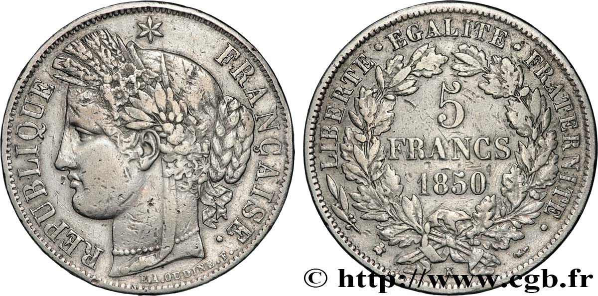 5 francs Cérès, IIe République 1850 Bordeaux F.327/6 TB 