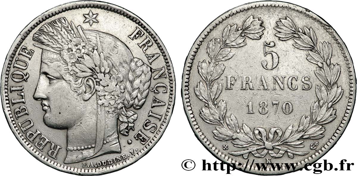 5 francs Cérès, sans légende 1870 Bordeaux F.332/2 XF 