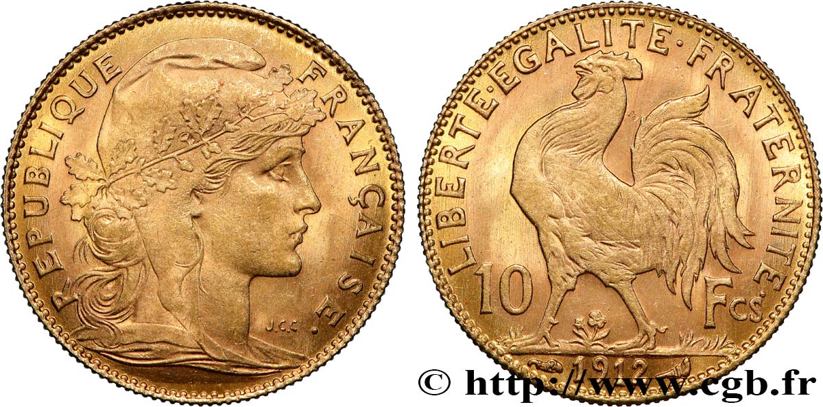 10 francs or Coq 1912 Paris F.509/13 AU 