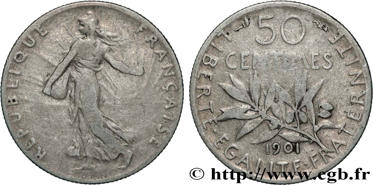 50 centimes Semeuse 1901 Paris F.190/8 fS 