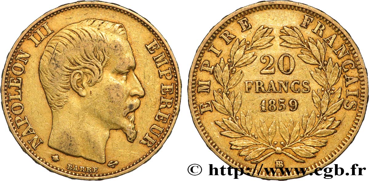 20 francs or Napoléon III, tête nue 1859 Strasbourg F.531/16 TTB 