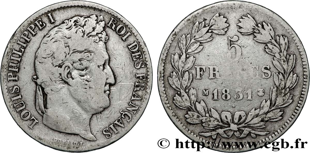 5 francs Ier type Domard, tranche en creux 1831 Toulouse F.319/5 VF 