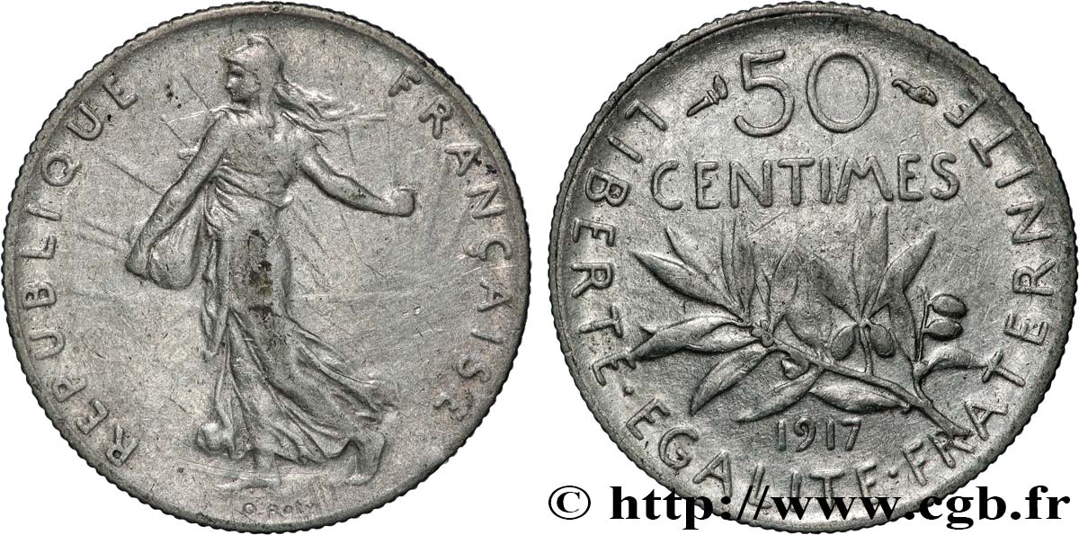 50 centimes Semeuse 1917 Paris F.190/24 TTB 