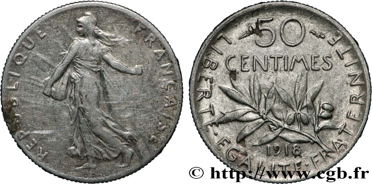 50 centimes Semeuse 1918  F.190/25 MBC 