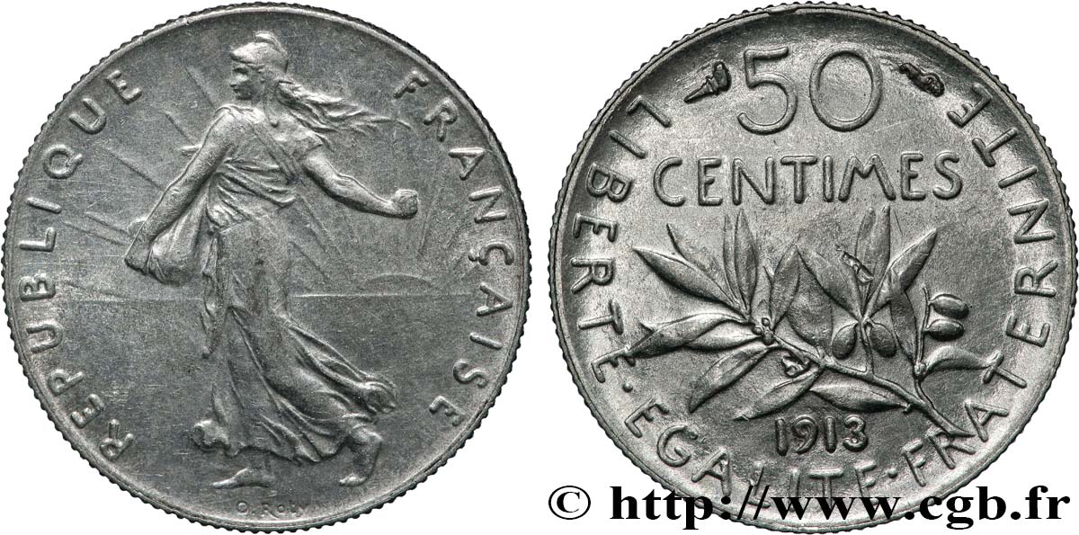 50 centimes Semeuse 1913 Paris F.190/20 SPL 