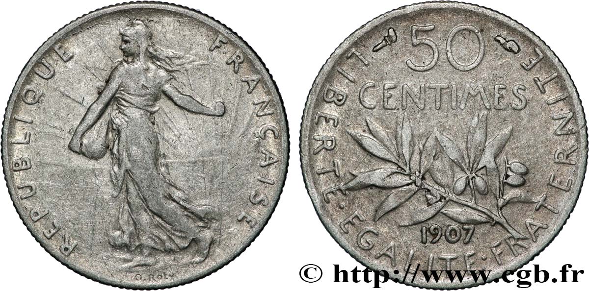 50 centimes Semeuse 1907  F.190/14 XF 