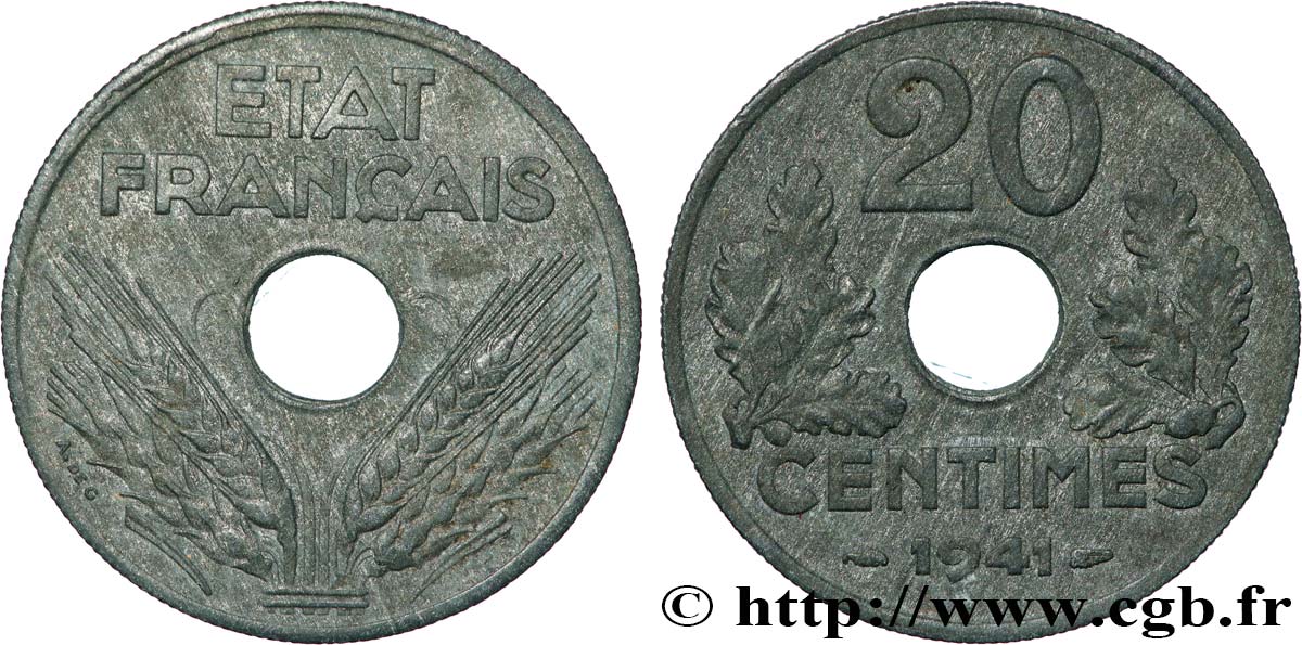 20 centimes État français, lourde 1941  F.153/2 AU 