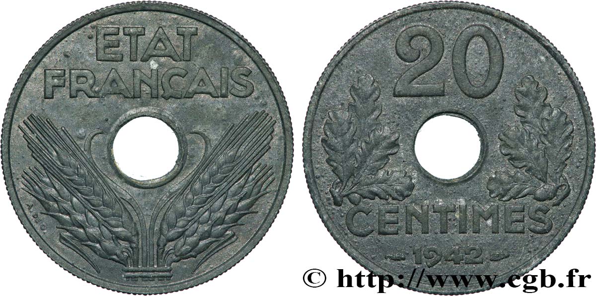20 centimes État français, lourde 1942  F.153/4 AU 