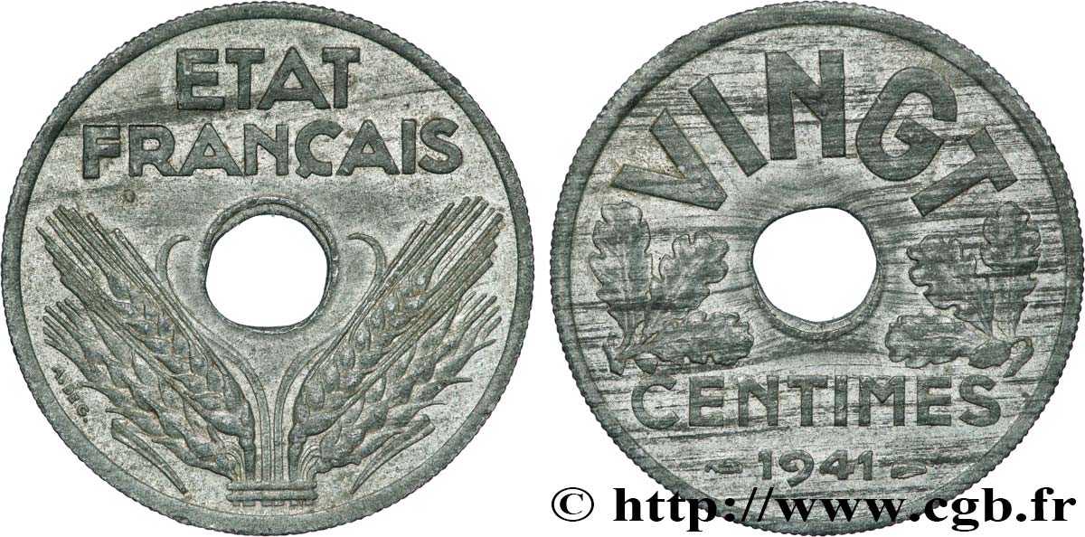 20 centimes État français, lourde 1941  F.153/2 MBC+ 