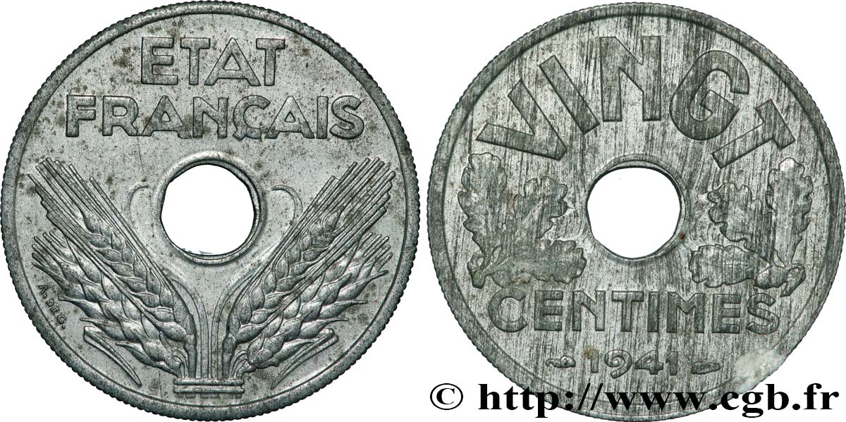 20 centimes État français, lourde 1941  F.153/2 AU 