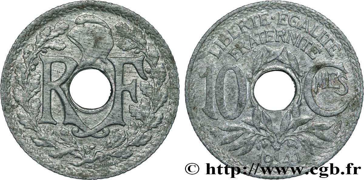 10 centimes Lindauer en zinc, Cmes non souligné et millésime sans points 1941  F.140A/1 SS 