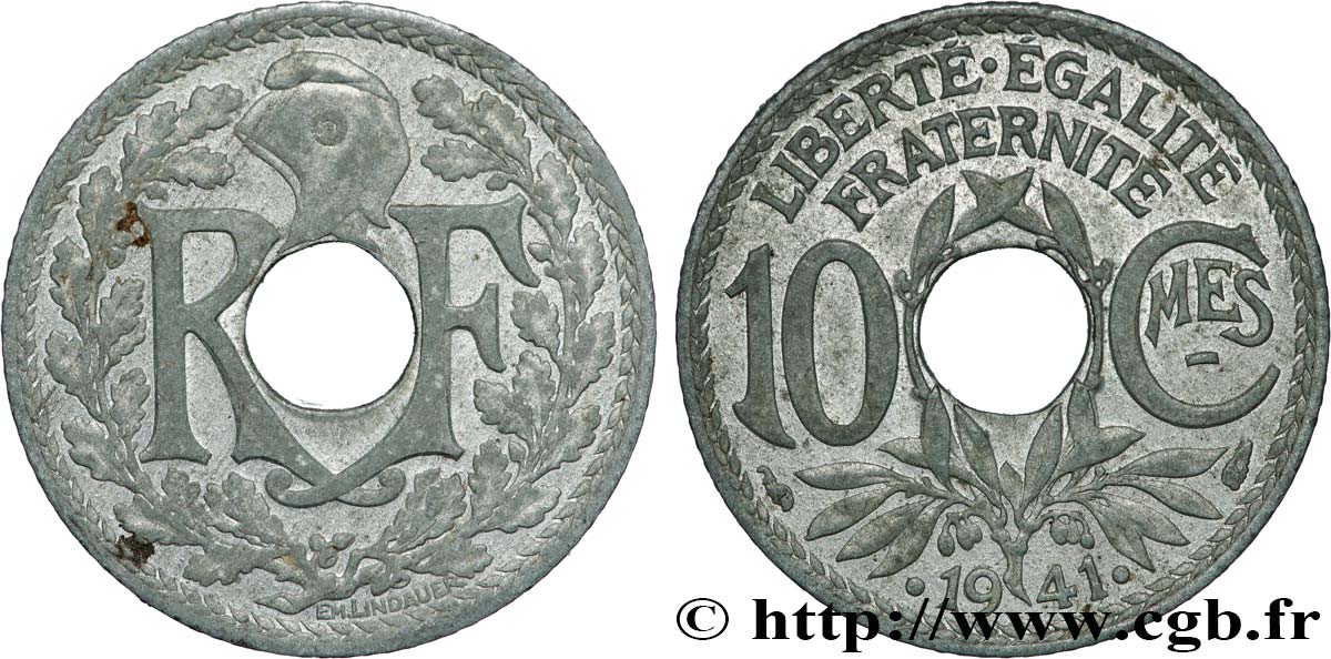 10 centimes Lindauer en zinc, Cmes souligné et millésime avec points 1941  F.140/2 SPL 