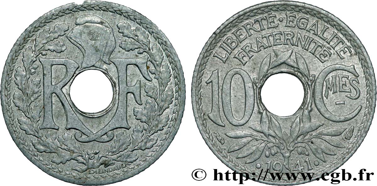 10 centimes Lindauer en zinc, Cmes souligné et millésime avec points 1941  F.140/2 AU 