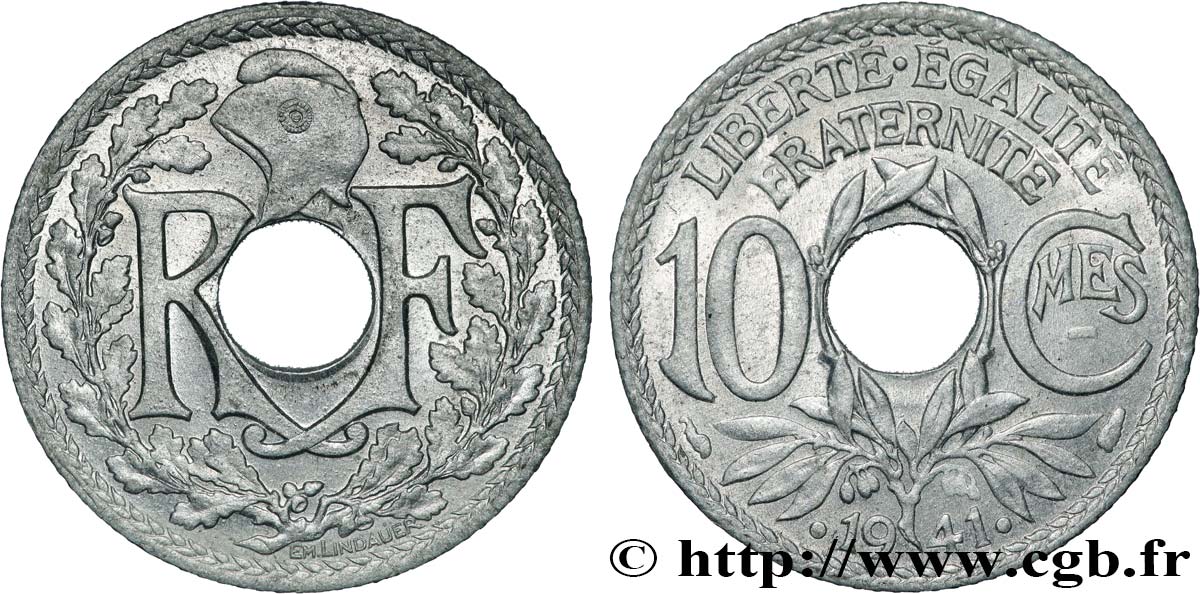 10 centimes Lindauer en zinc, Cmes souligné et millésime avec points 1941  F.140/2 EBC 