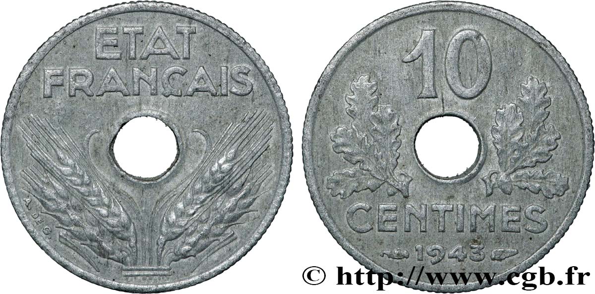 10 centimes État français, petit module 1943  F.142/2 TTB+ 