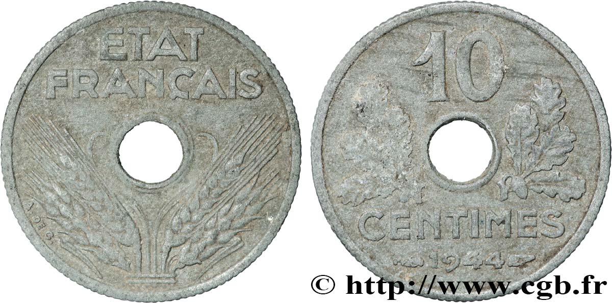 10 centimes État français, petit module 1944  F.142/3 TTB 