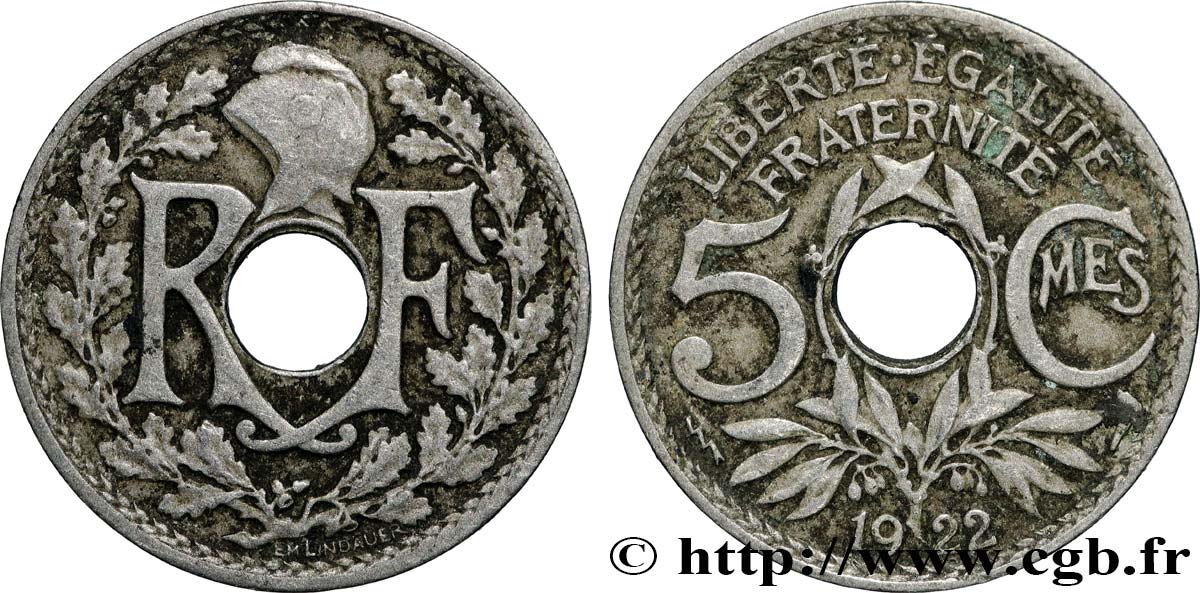 5 centimes Lindauer, petit module 1922 Poissy F.122/5 BB 