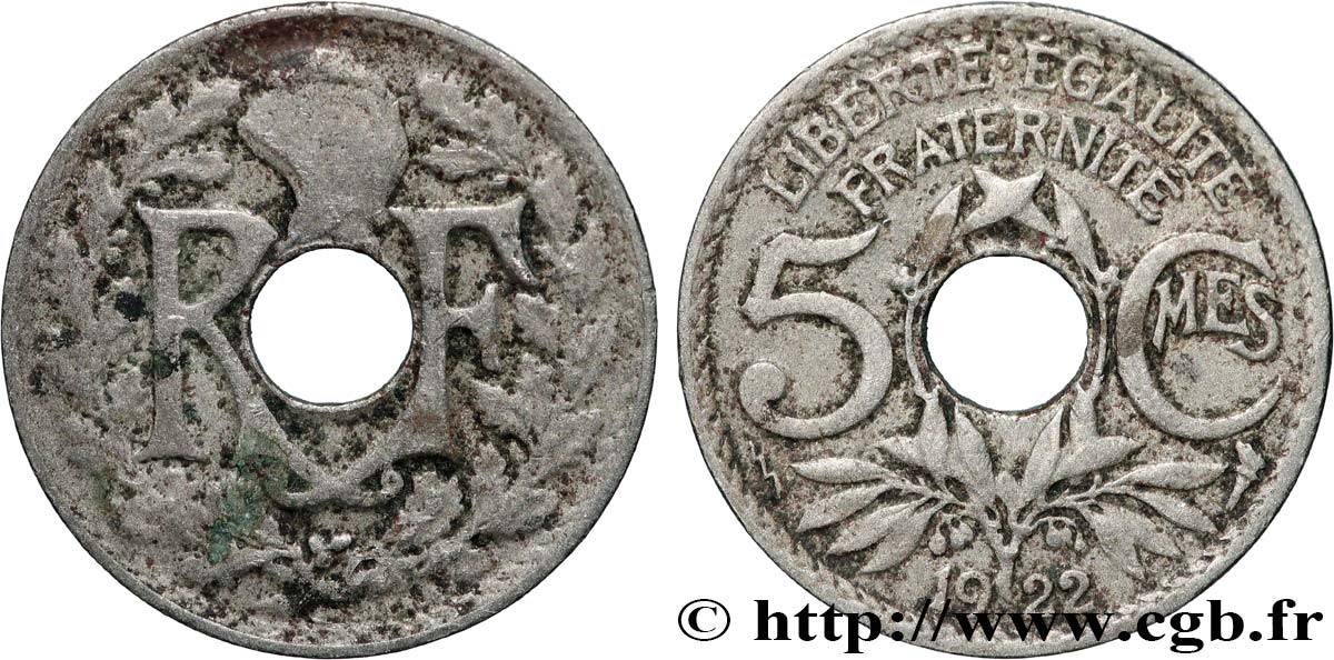 5 centimes Lindauer, petit module 1922 Poissy F.122/5 S 