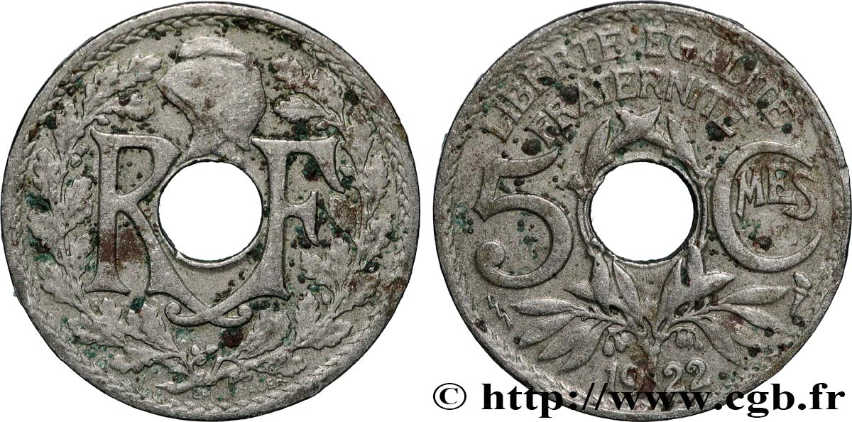 5 centimes Lindauer, petit module 1922 Poissy F.122/5 BC 