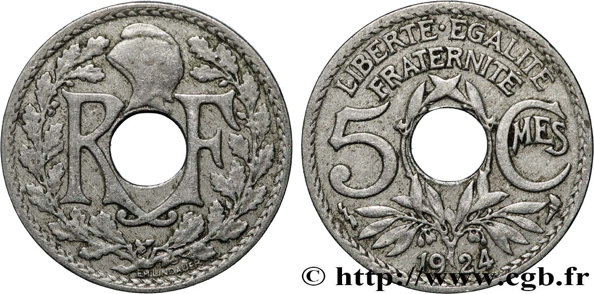 5 centimes Lindauer, petit module 1924 Poissy F.122/9 VF 