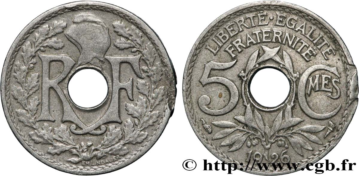 5 centimes Lindauer, petit module 1926  F.122/11 TB+ 