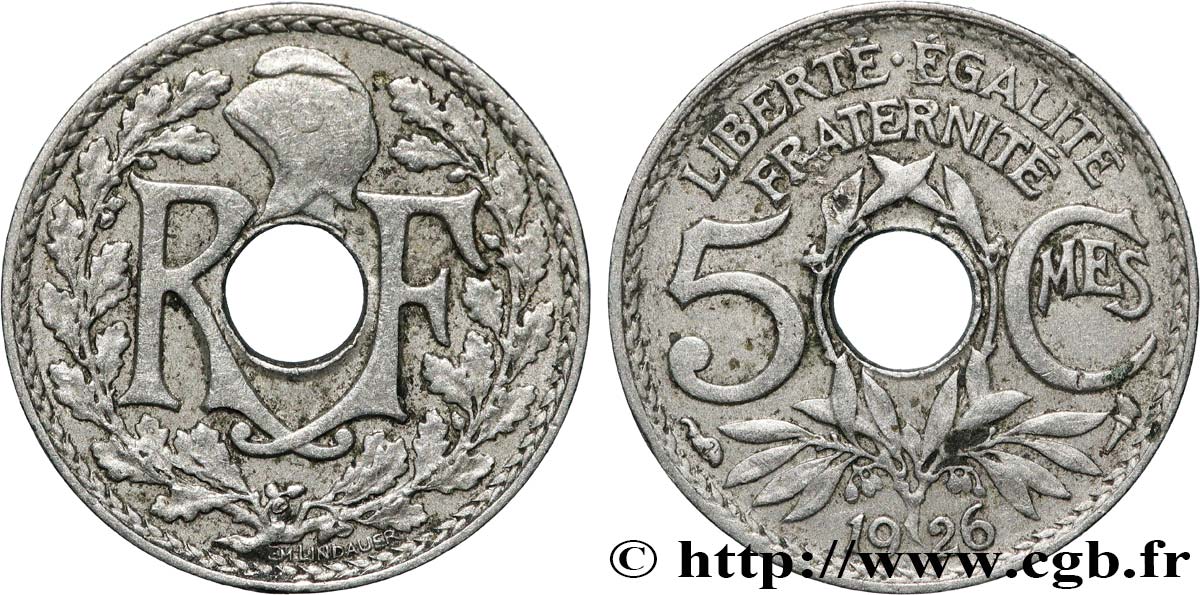 5 centimes Lindauer, petit module 1926  F.122/11 XF 