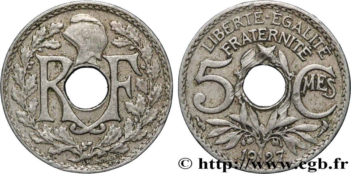 5 centimes Lindauer, petit module 1927 Paris F.122/12 S 