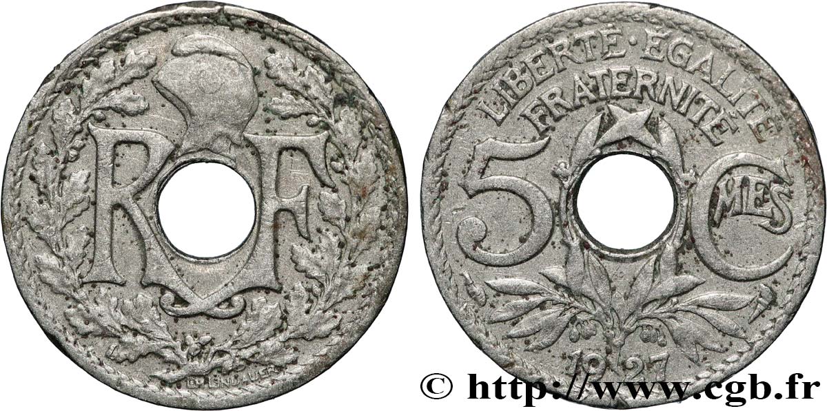 5 centimes Lindauer, petit module 1927 Paris F.122/12 TB+ 