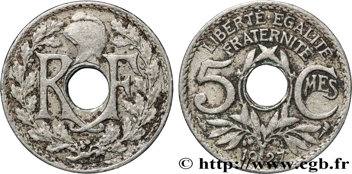 5 centimes Lindauer, petit module 1927 Paris F.122/12 TB+ 