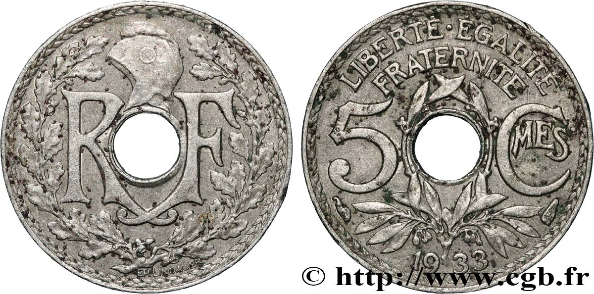 5 centimes Lindauer, petit module 1933 Paris F.122/16 AU 