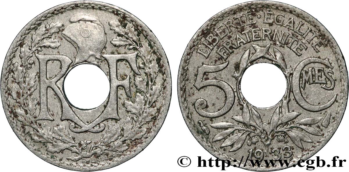 5 centimes Lindauer, petit module 1933 Paris F.122/16 fVZ 