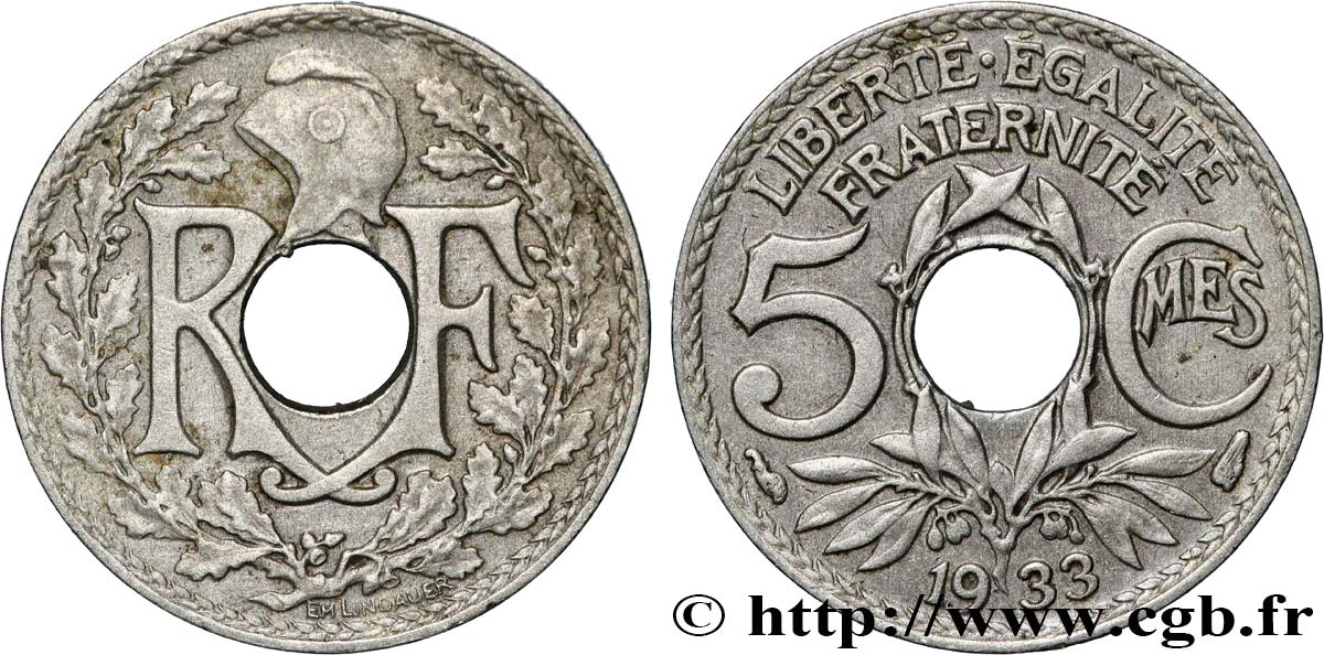 5 centimes Lindauer, petit module 1933 Paris F.122/16 TTB+ 