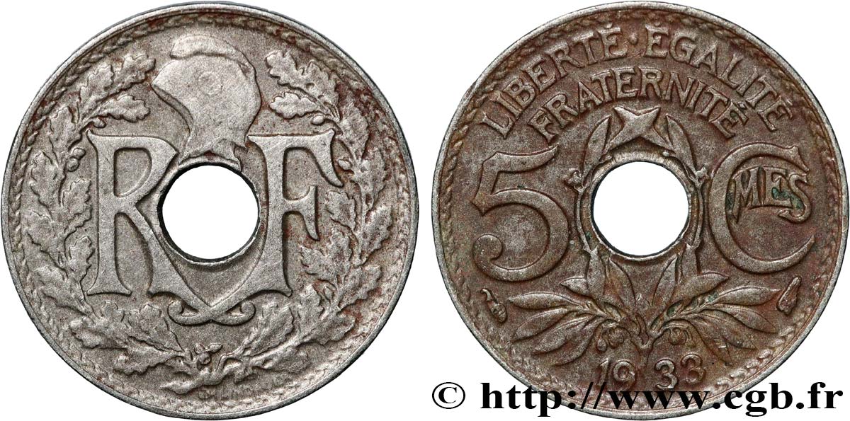 5 centimes Lindauer, petit module 1933 Paris F.122/16 SS 