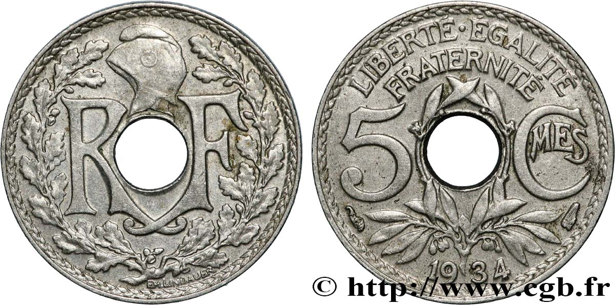 5 centimes Lindauer, petit module 1934 Paris F.122/17 TTB 