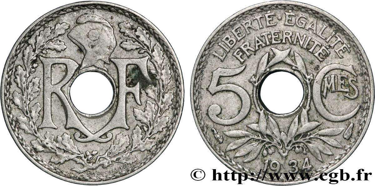 5 centimes Lindauer, petit module 1934 Paris F.122/17 TTB 