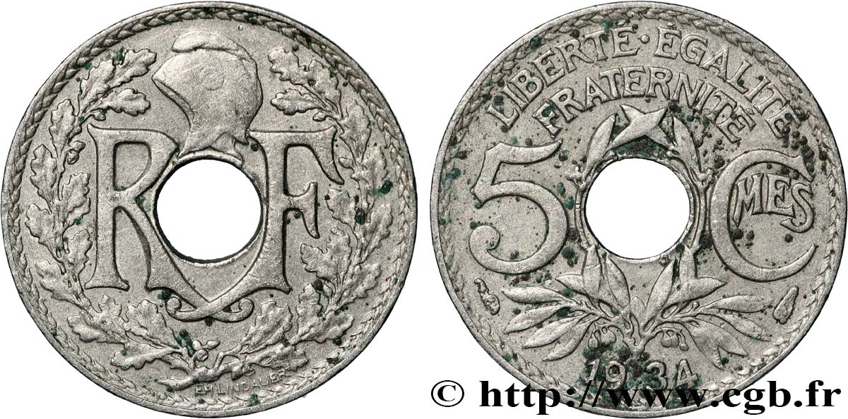 5 centimes Lindauer, petit module 1934 Paris F.122/17 AU 