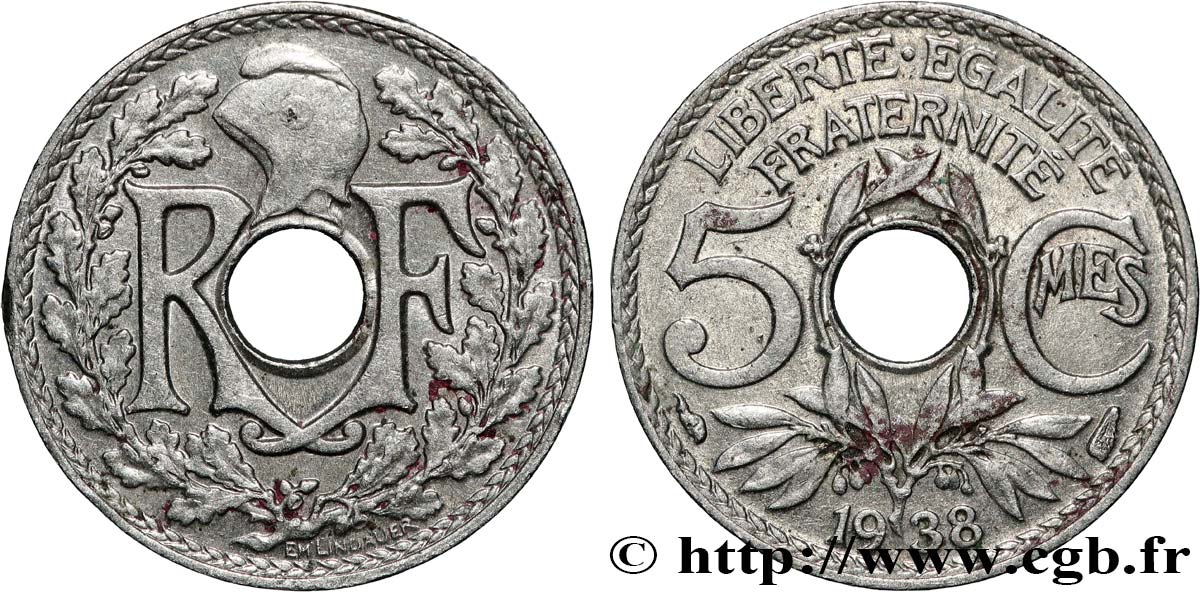 5 centimes Lindauer, petit module 1938 Paris F.122/21 SUP 