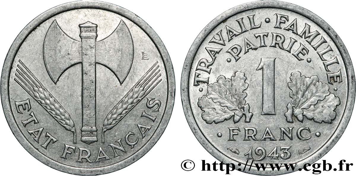 1 franc Francisque, légère 1943  F.223/3 AU 