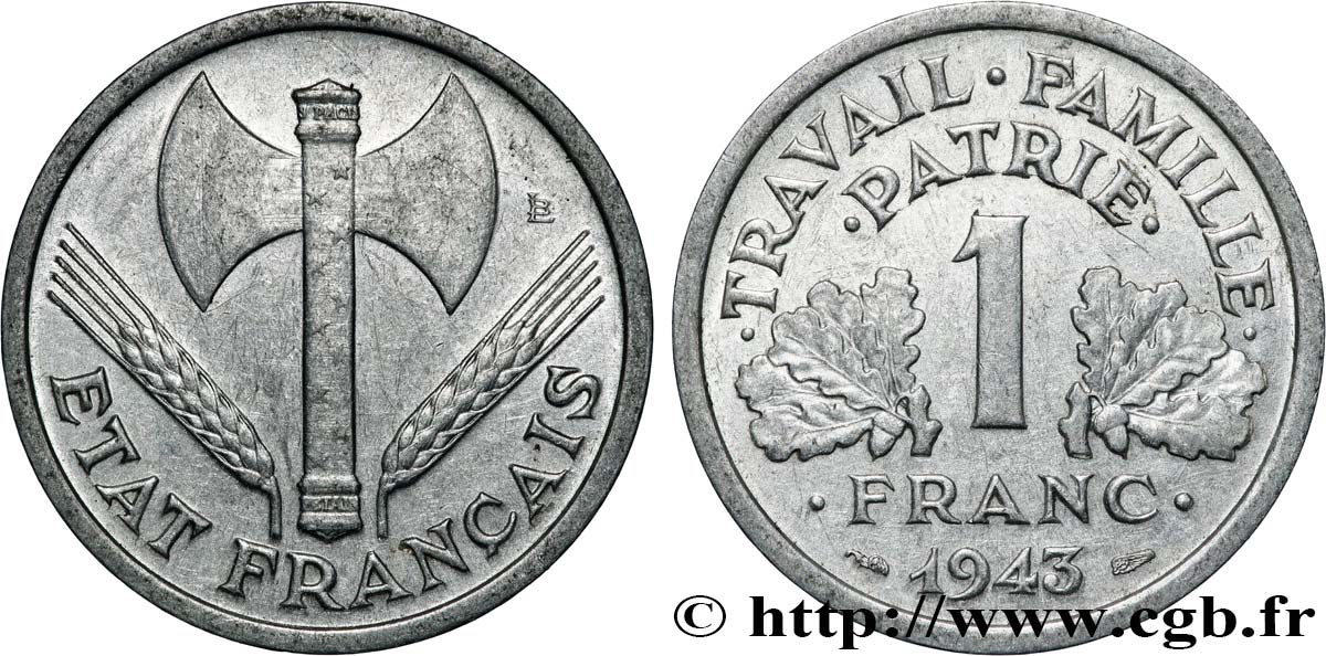 1 franc Francisque, légère 1943  F.223/3 SUP 