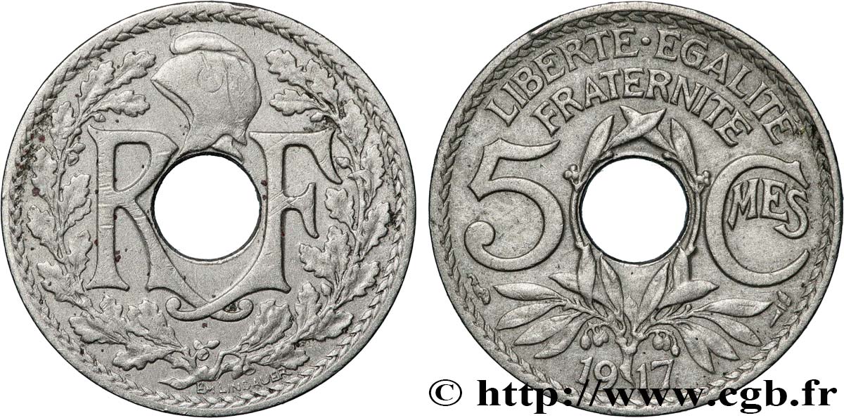 5 centimes Lindauer, grand module 1917 Paris F.121/1 TB+ 